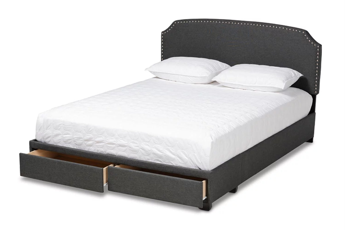 Dark Grey Fabric Upholstered 2-Drawer Queen Size Platform Storage Bed Y341824