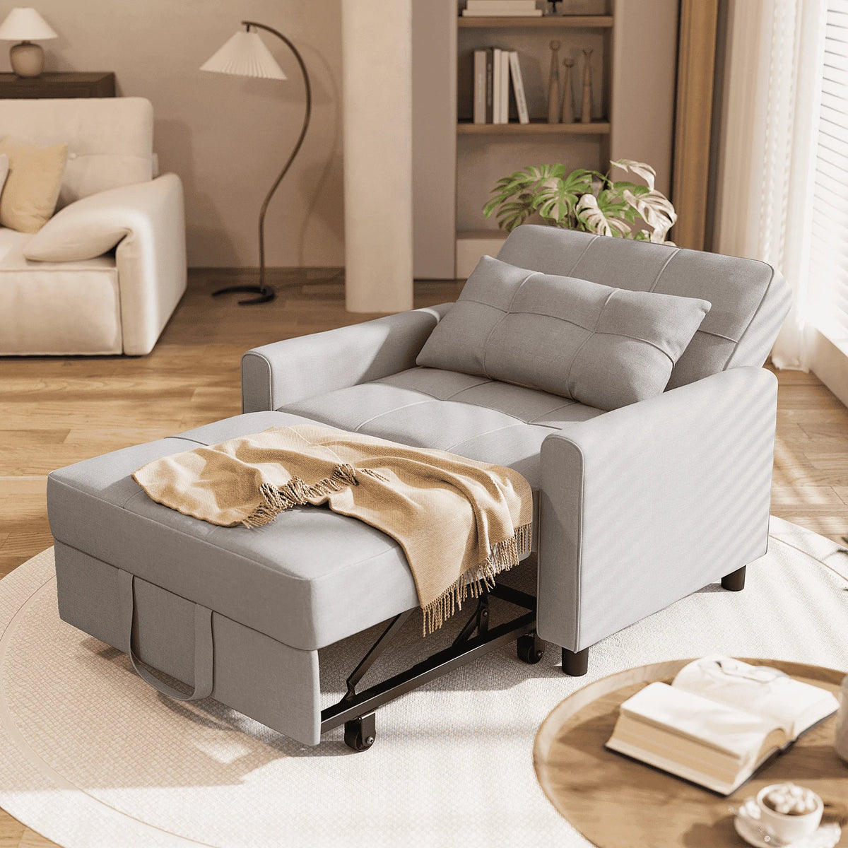Light Gray 3 in 1 Convertible Sleeper Sofa W624