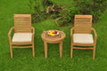 3 Pc Teak Dining Set with Round Side Table and 2 Stacking Arm Chairs E389383