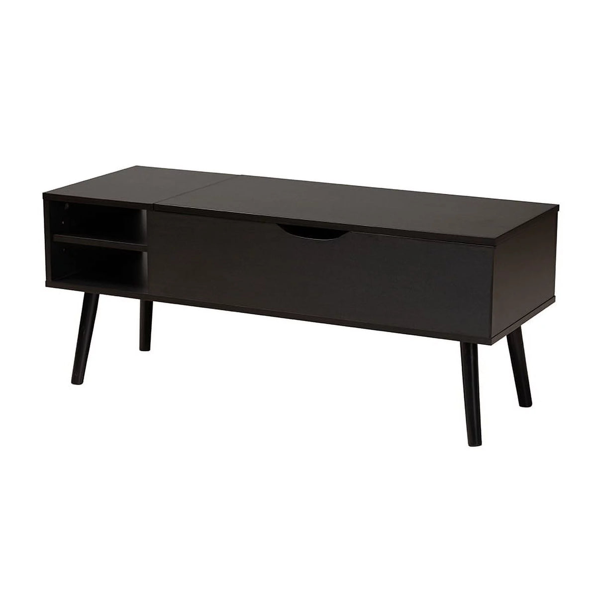 Black and Espresso Brown Wood Lift-Top Storage Coffee Table W667916