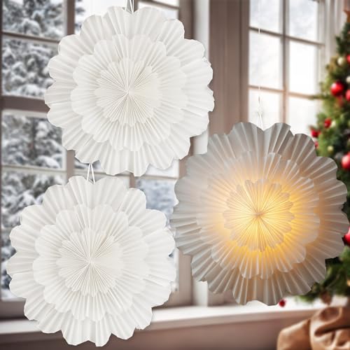 3 Pcs 15.7 Inch Christmas Paper Snowflake Lantern Set K45912