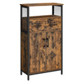 Rustic Brown and Black Freestanding Storage Cabinet with Doors and Shelves O6702