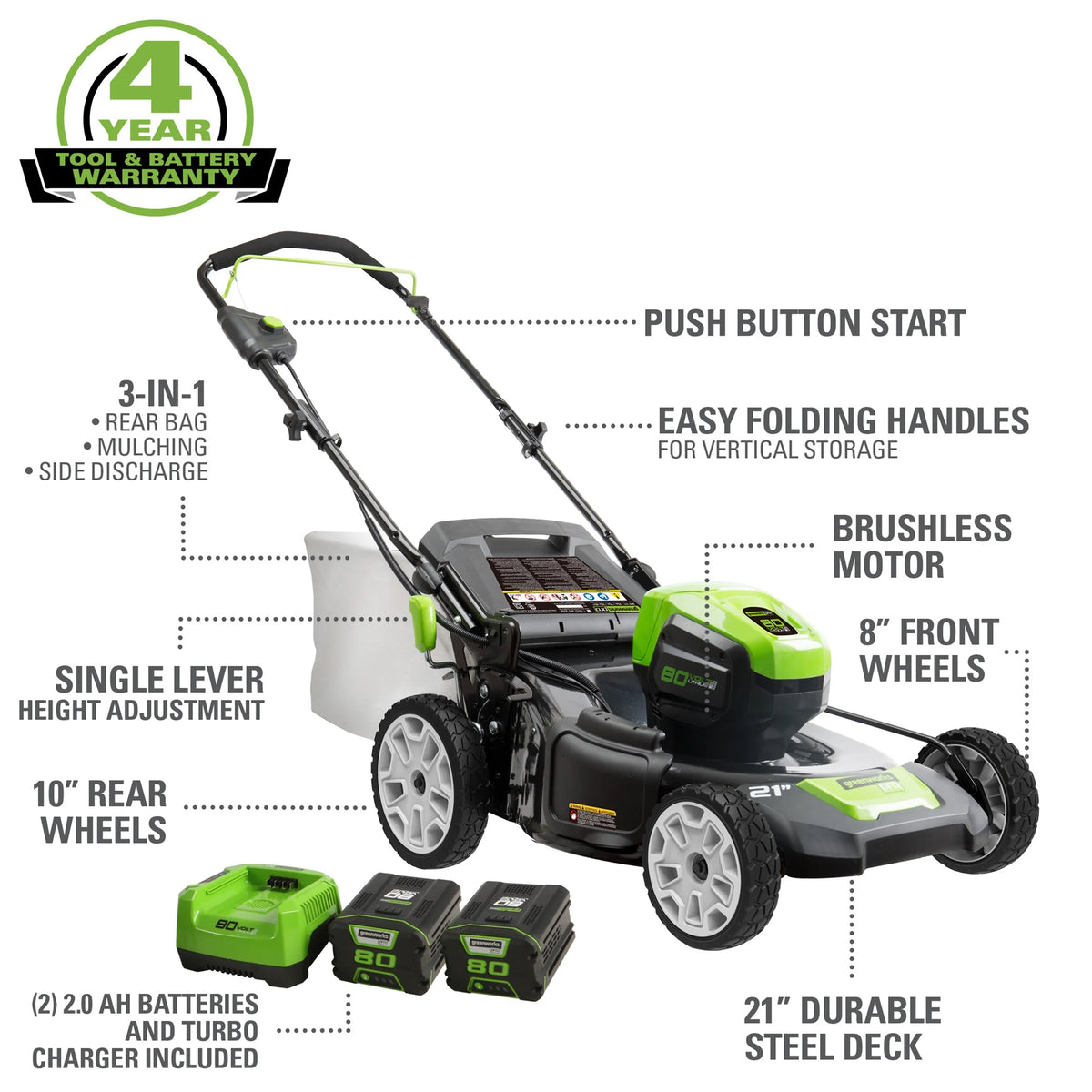 80V 21 Battery Powered Push Walk-Behind Mower X3357