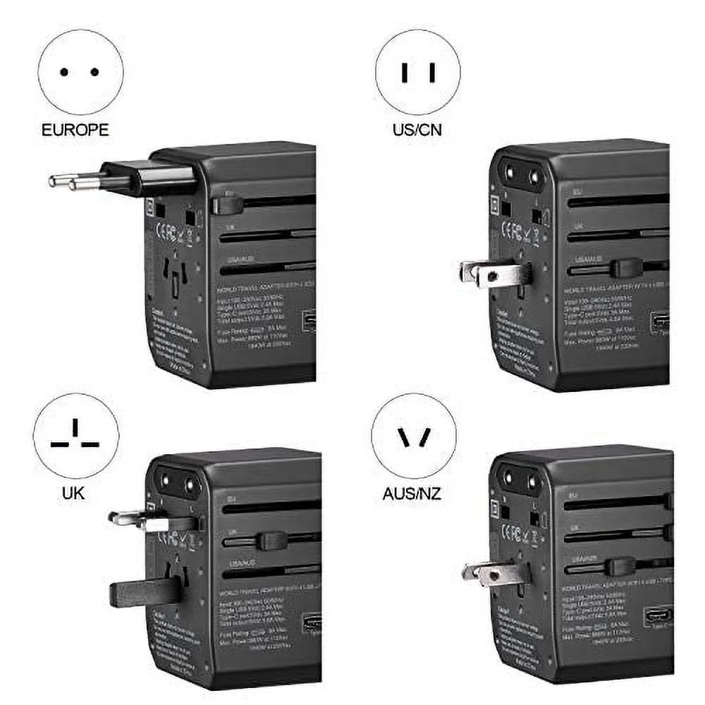 Universal Travel Power Adapter All in One Worldwide Wall Charger AC Plug Adaptor with 5.6A Smart Power and 3.0A Type-C Rose Gold Q477617