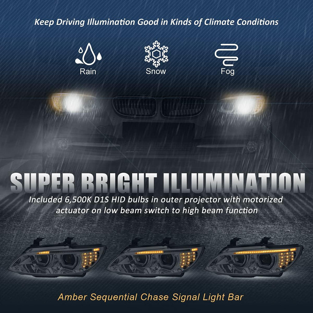 Dual Animated Start-Up Halo Sequential LED Turn Signal Projector HID Headlights, Chrome Housing F74026
