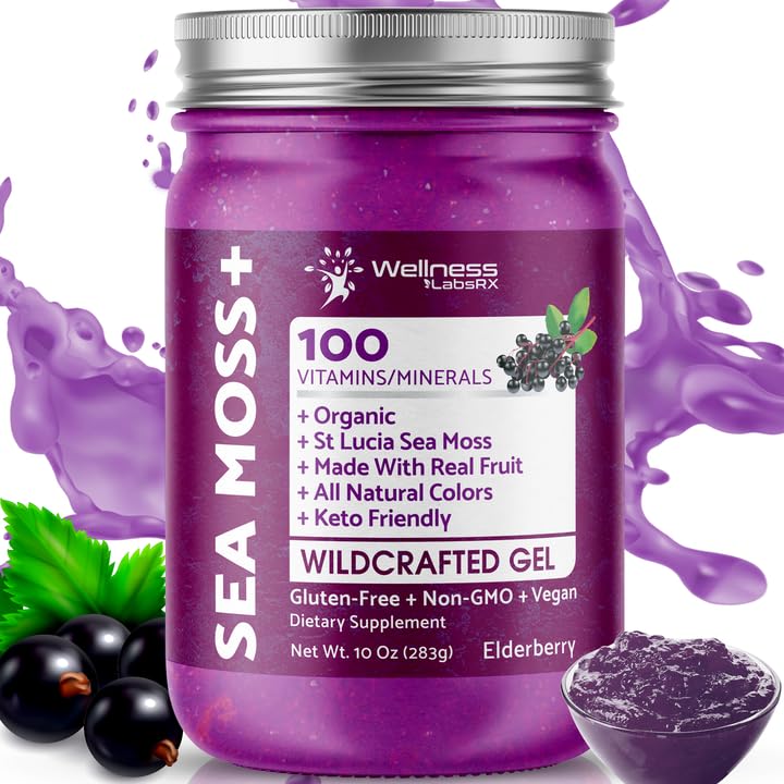 Organic Raw Wildcrafted Sea Moss Gel Elderberry Flavor 10 oz B27815