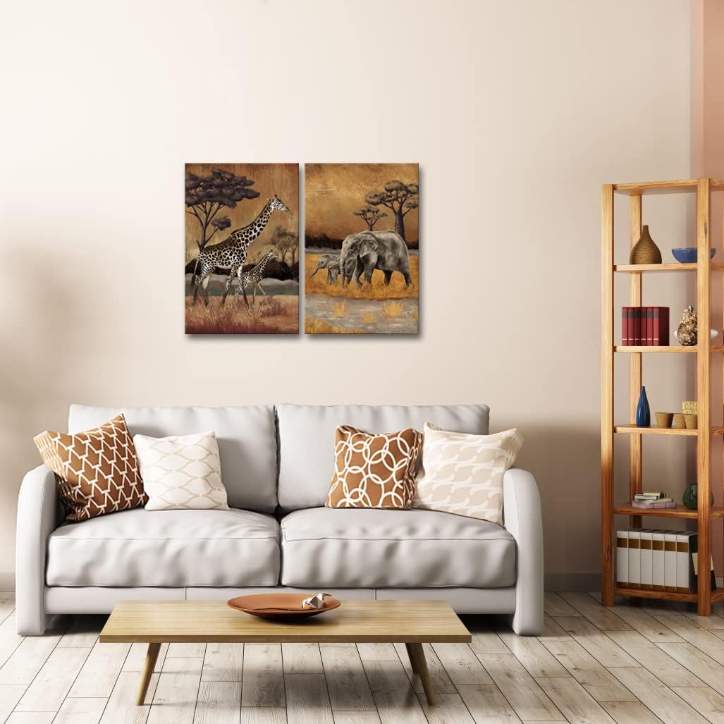 2 Pieces Vintage Safari Wildlife Animal Wall Art U3611
