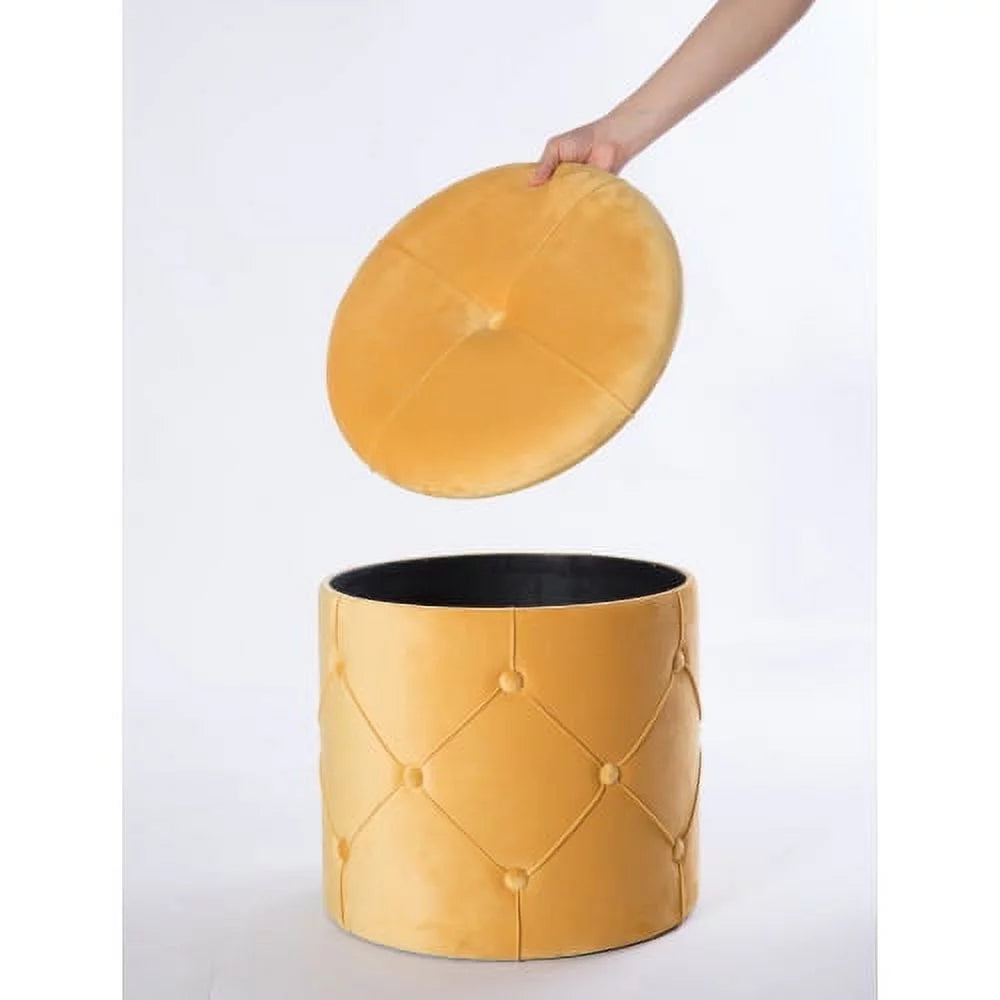 Round Wooden Velvet Ottoman Stool with Lid Z730234