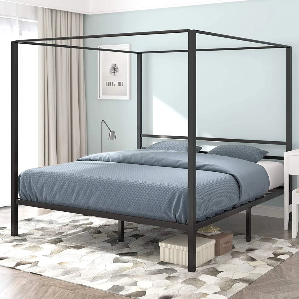 Queen Size Black Metal Canopy Bed Frame with Headboard V543458