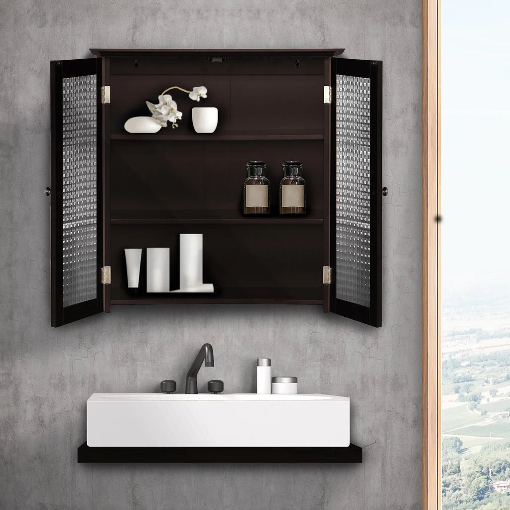 Wooden Wall Cabinet with 2 Glass Doors Z71597
