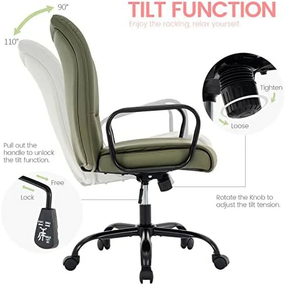 Olive Green Mid-Back PU Leather Office Chair with Arms F326