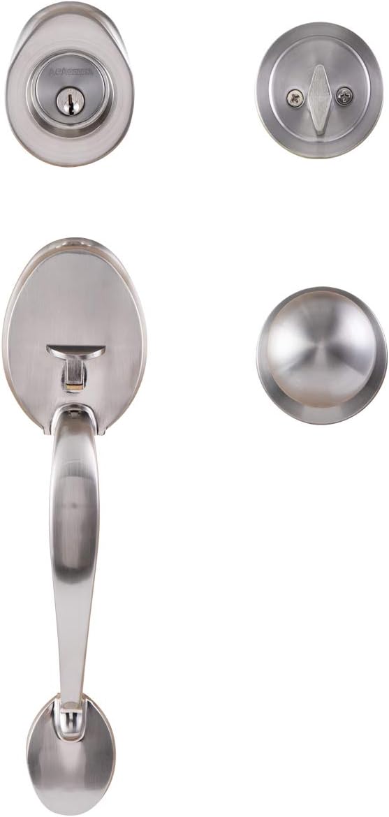 Front Door Entry Handle Set with Oval Deadbolt and Knob, Satin Nickel Finish, Pack of 2 S325