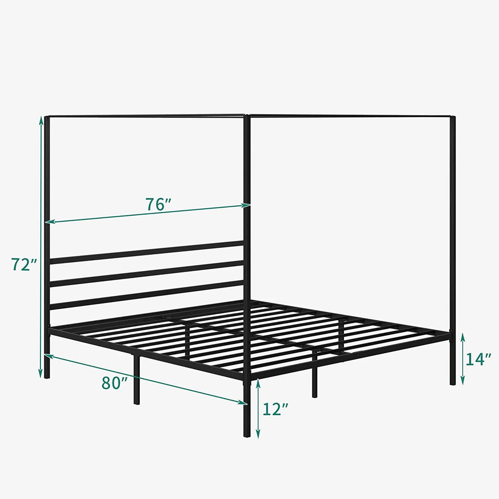 Queen Size Black Metal Canopy Bed Frame with Headboard V543458