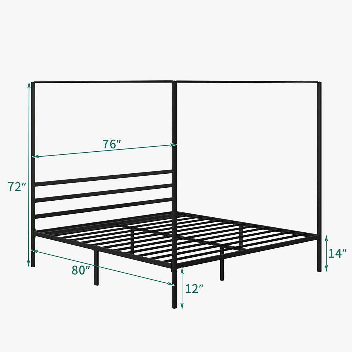 Queen Size Black Metal Canopy Bed Frame with Headboard V543458