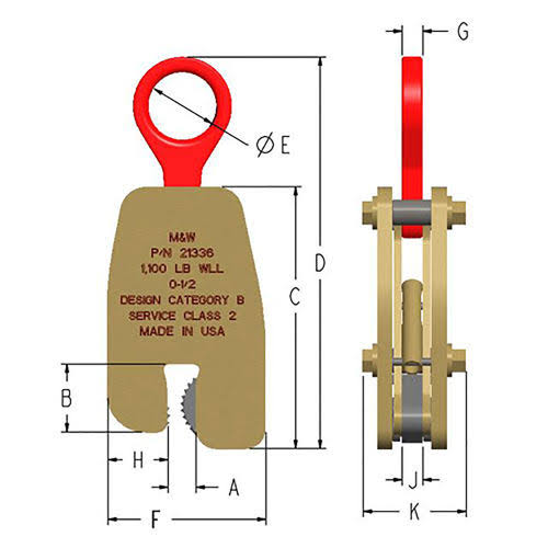 Vertical Plate Clamps Lifting Attachment 2200 lb. Capacity T374