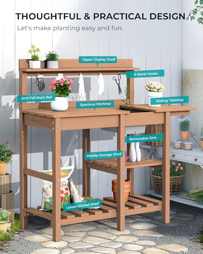 Black HDPE Potting Bench with Sink F154111
