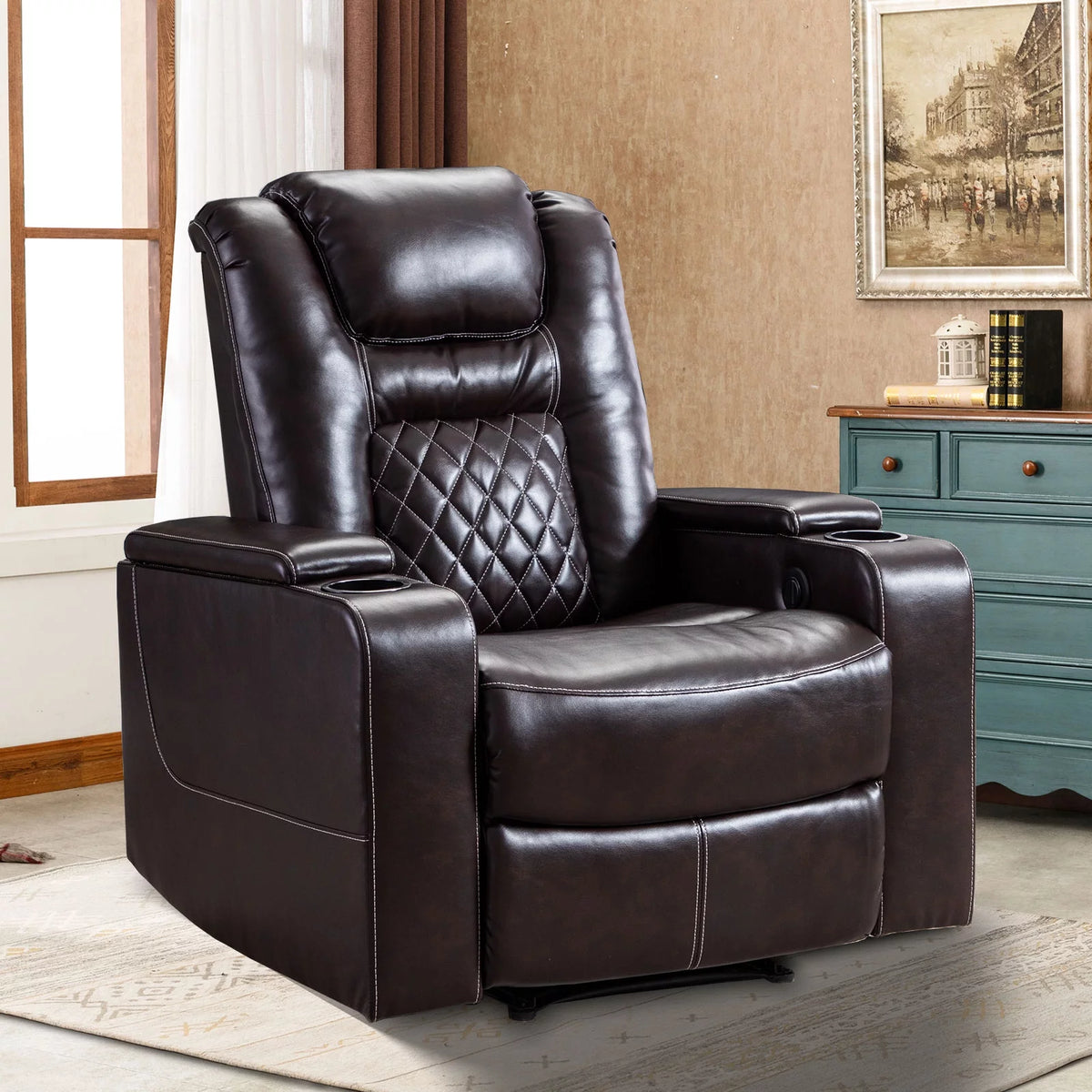 Brown Leather Power Recliner Chair K5730