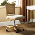 Upholstered Armless Swivel Desk Chair with Rattan Mid-Back A492