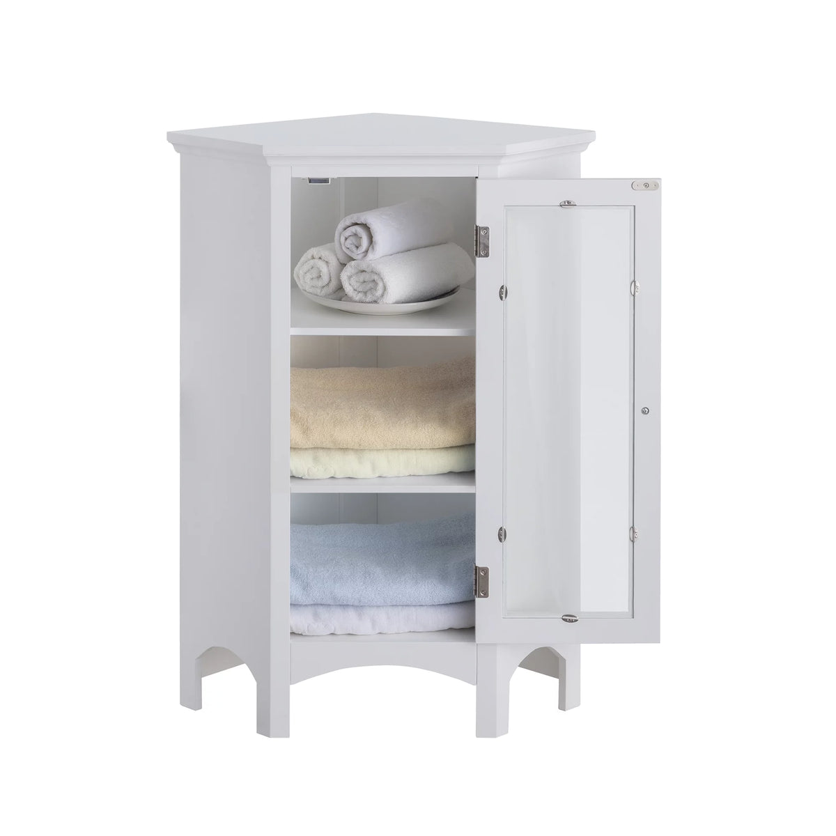 Wooden Corner Floor Cabinet with Glass Door White E19564