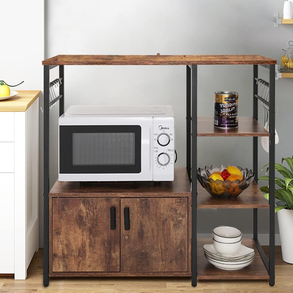 Rustic Brown 4 Tier Baker's Rack with Cabinet T969882