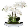 15" White Artificial Orchid in Silver Vase Q333