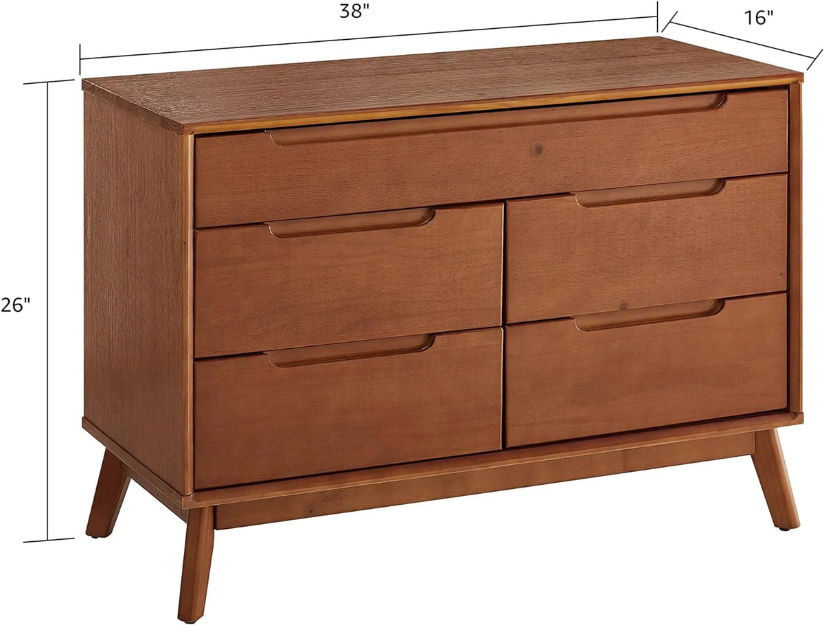 Mid Century Walnut 5 Drawer Wood Dresser R8506