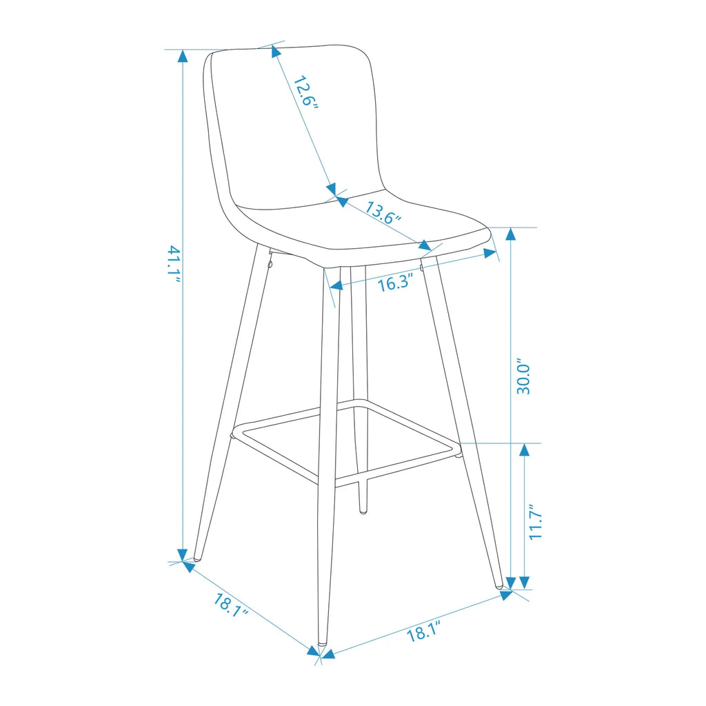 30'' Upholstered Bar Stools Set of 2 with Back & Metal Legs, Gray A84969