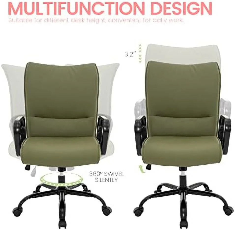 Olive Green Mid-Back PU Leather Office Chair with Arms F326