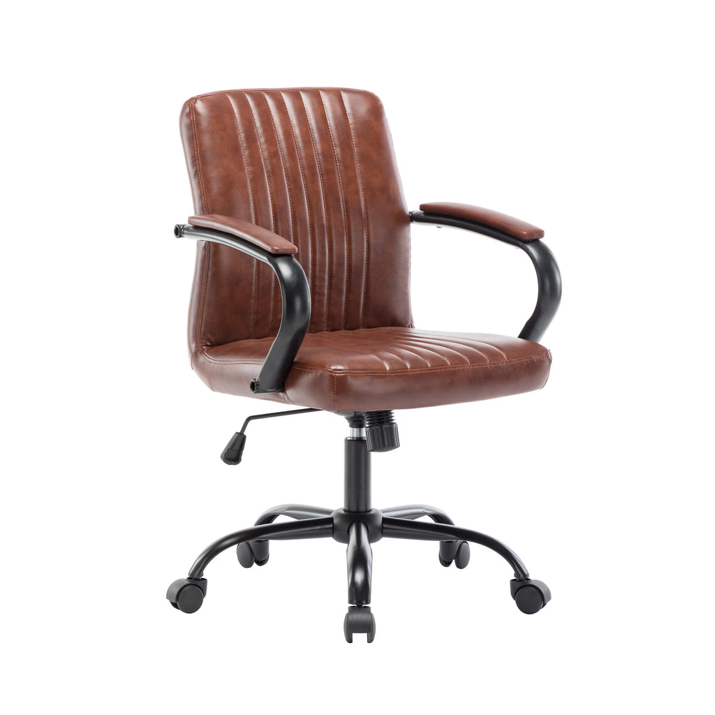 Swivel Office Chair with Leather Upholstery and Caster Wheels Q58775
