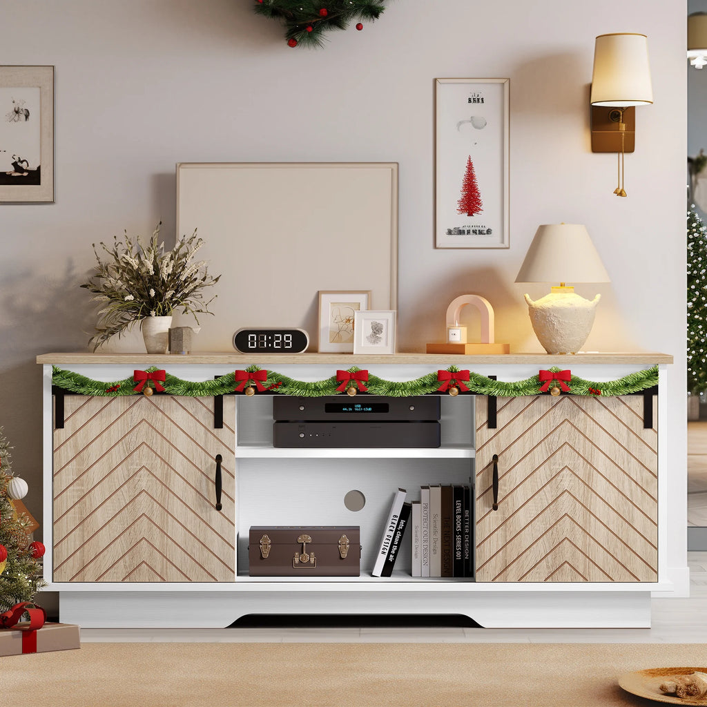 Oak Wood TV Stand with Outlets & USB Ports V397