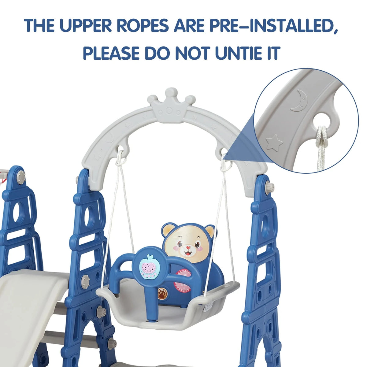 Blue Kids 5-in-1 Slides Climbing Swing Set I44001