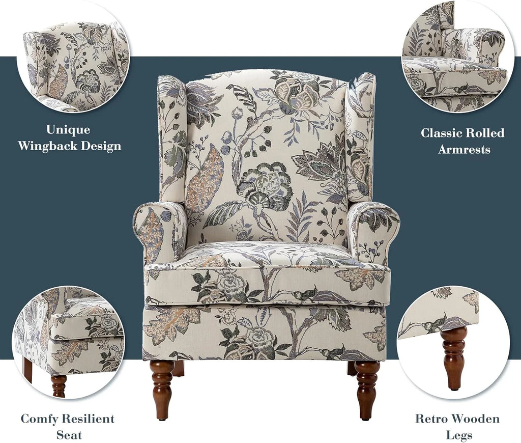 Green Wingback Accent Chair with Wood Legs R780441