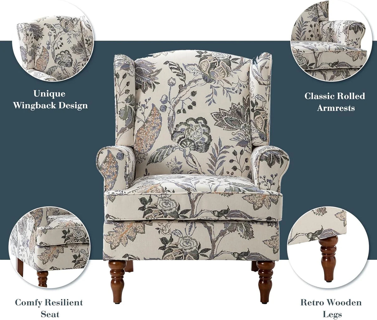 Green Wingback Accent Chair with Wood Legs R780441