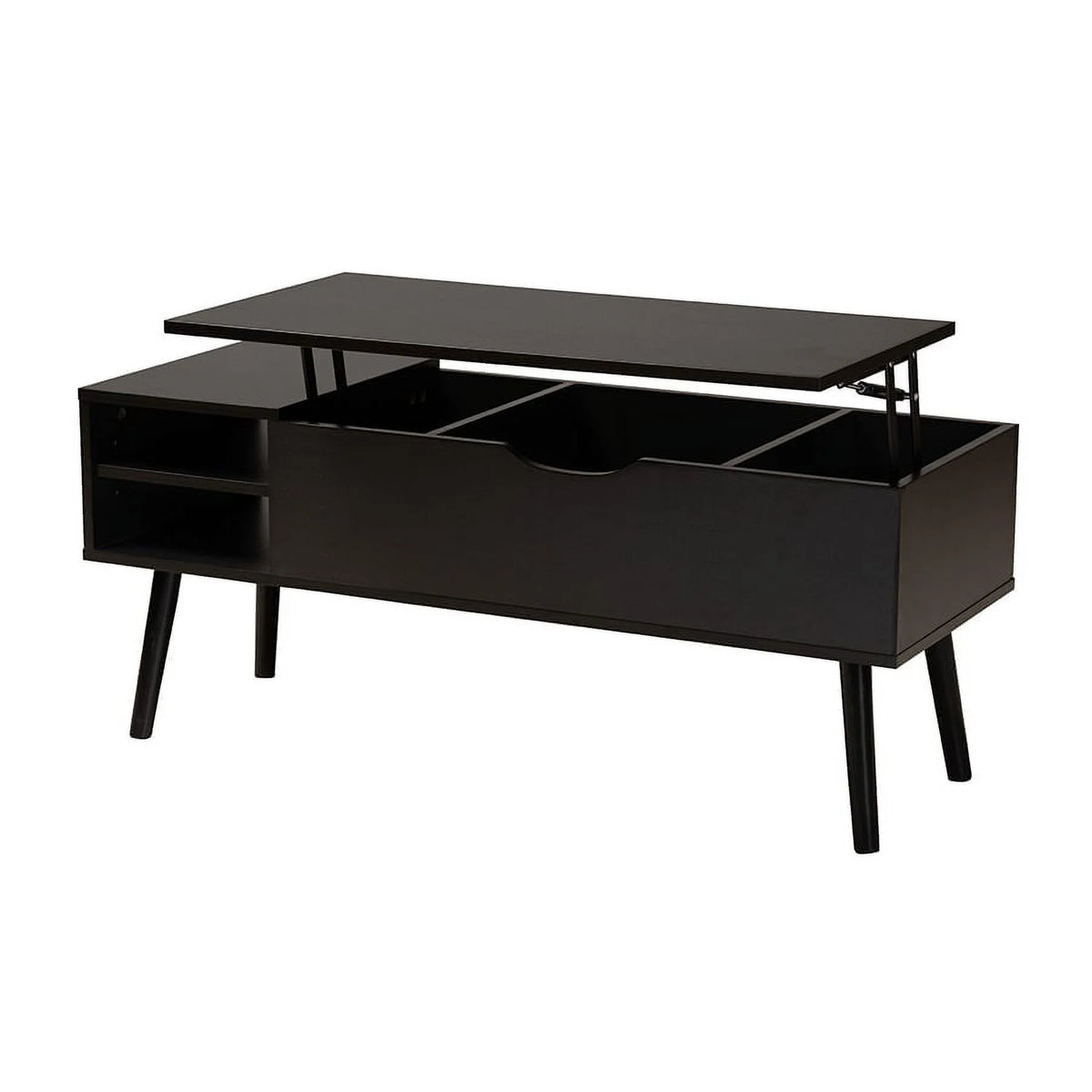 Black and Espresso Brown Wood Lift-Top Storage Coffee Table W667916
