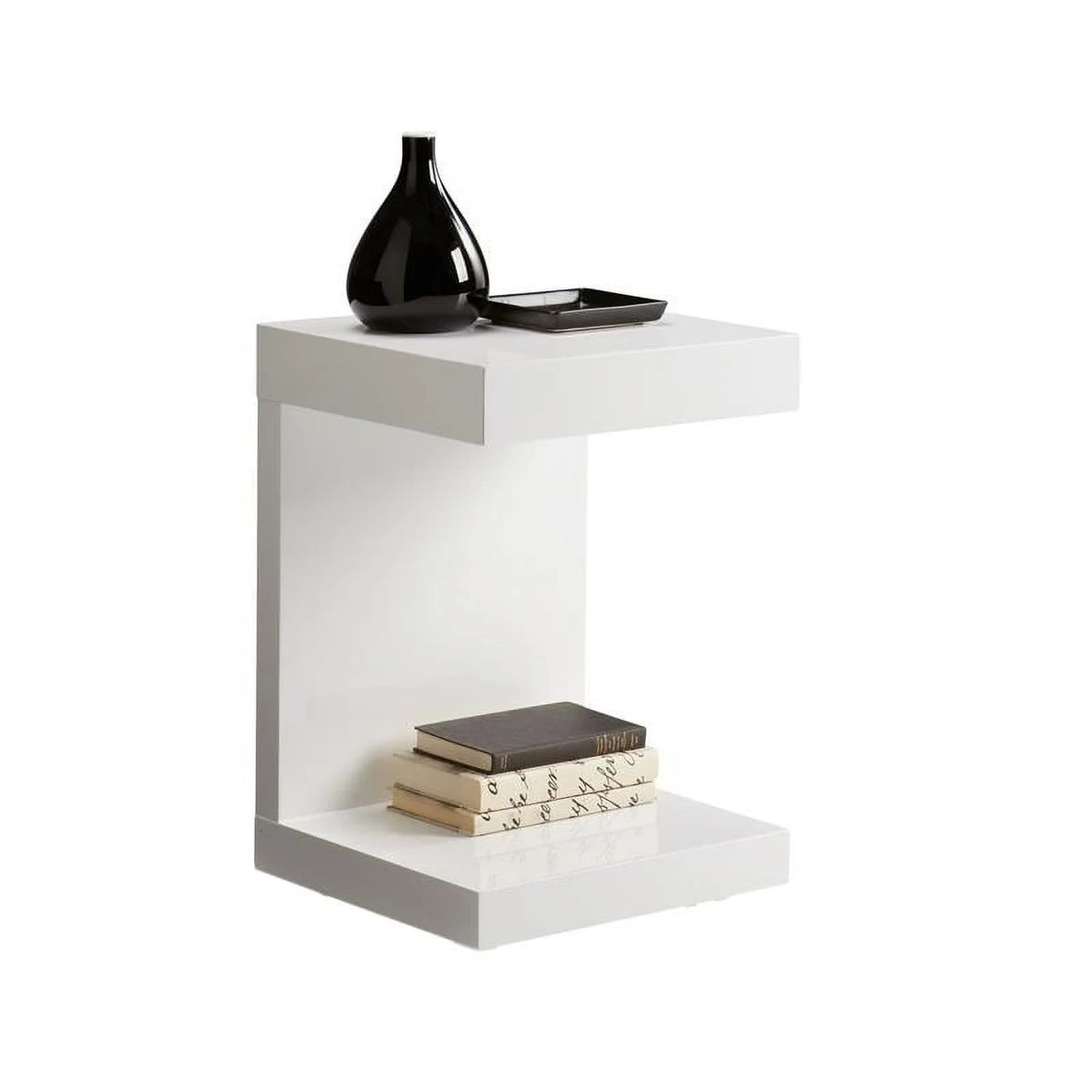 16" C-shaped End Table Set of 2 High Gloss White P8482