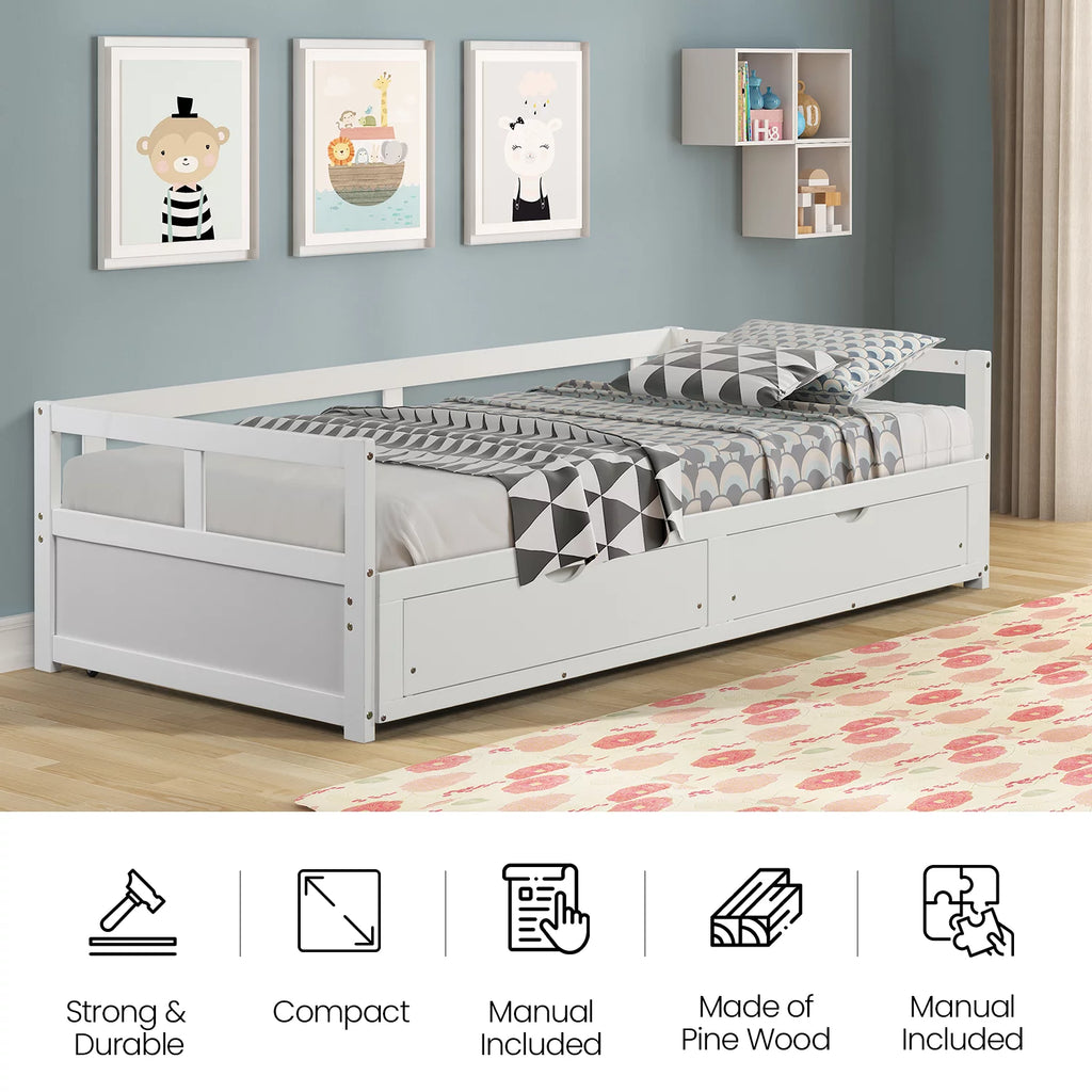White Solid Pine Wood Twin Daybed with Two Drawers G224313