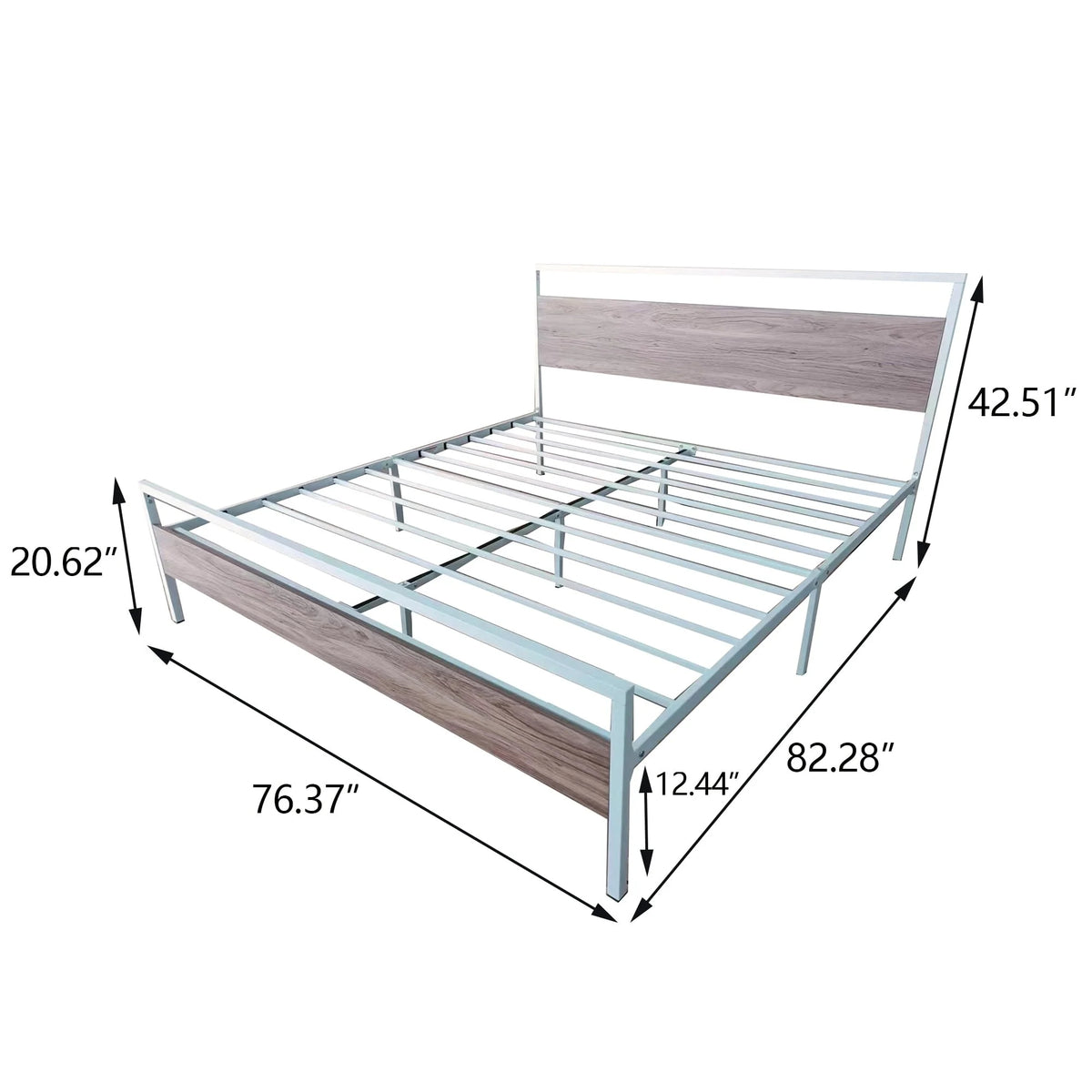 King Metal Platform Bed Frame with Wood Headboard and Footboard White J9427