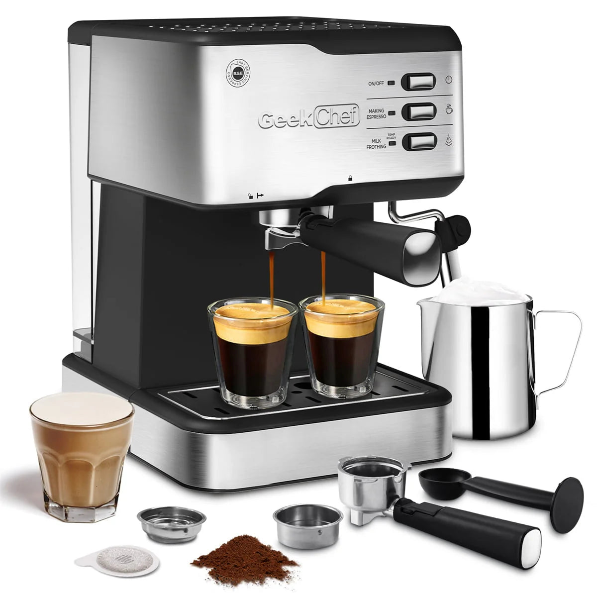 20 Bar Espresso & Cappuccino Maker with Milk Frother Steam Wand E300894