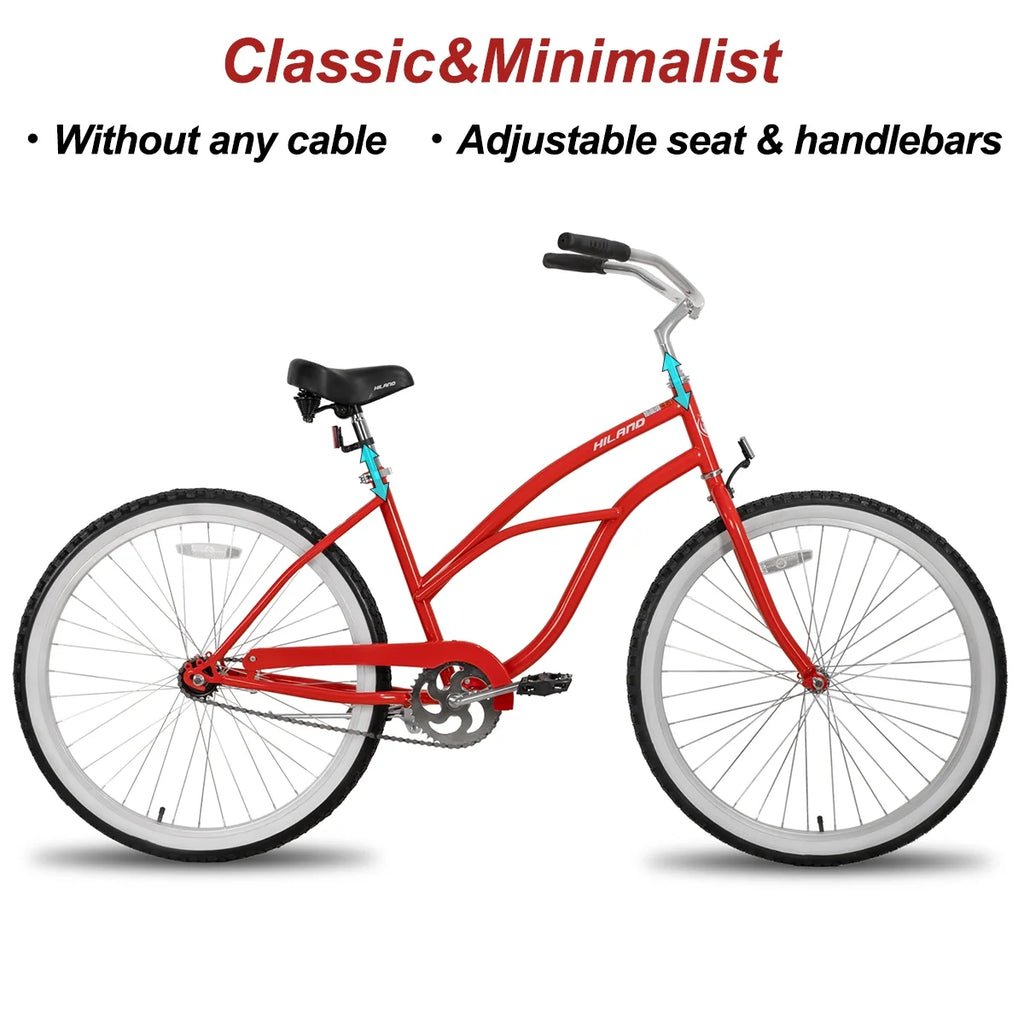 26 inch Red Black Blue Beach Cruiser Bike X5961