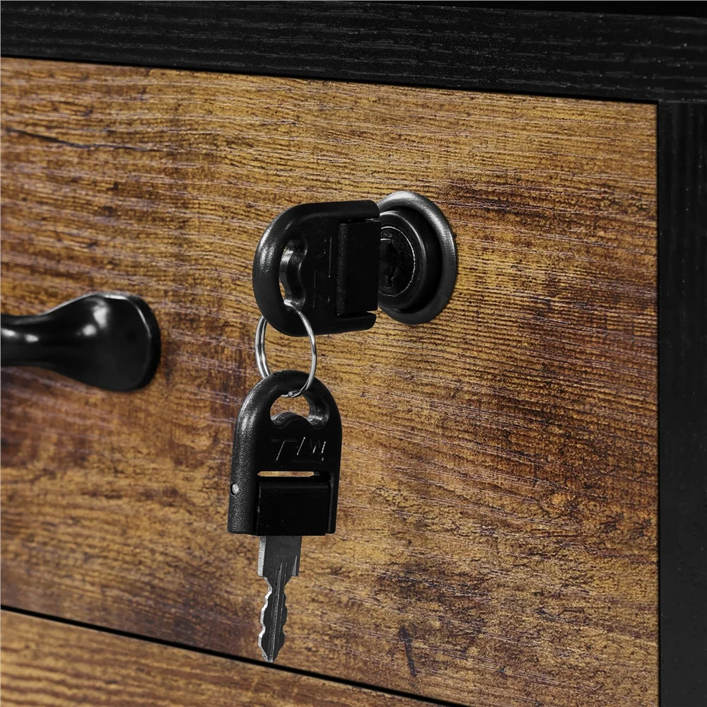 Black Rustic Brown Rolling File Cabinet with Power Outlet F74741