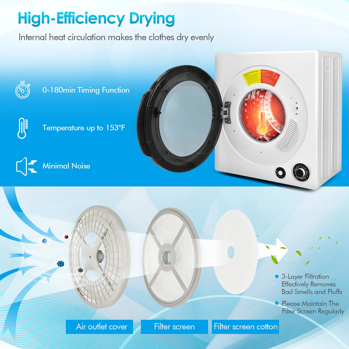 1350W Electric Compact Laundry Dryer 13.2 LBS H5619