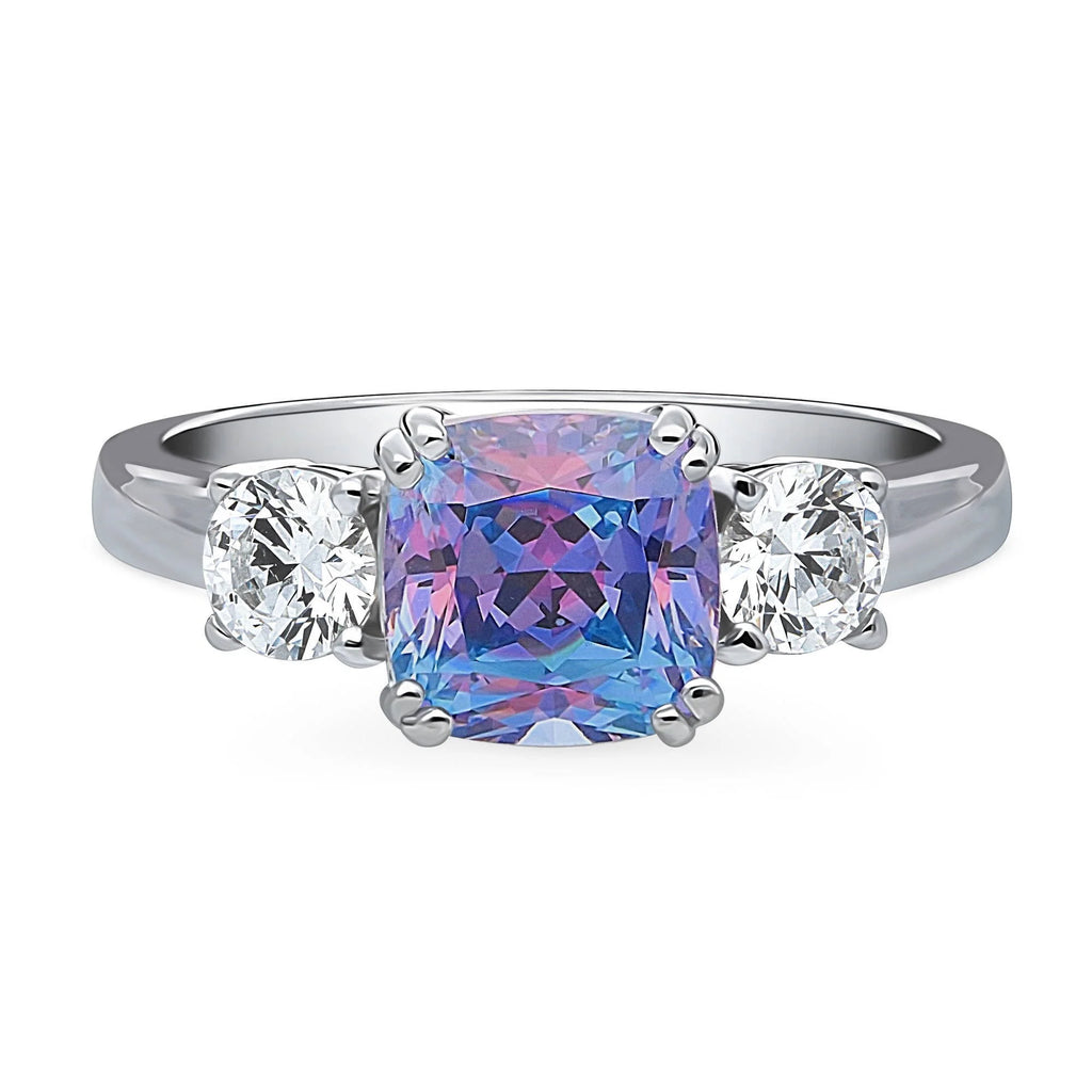 Rhodium Plated Sterling Silver Cushion Cut Cubic Zirconia Ring S58683
