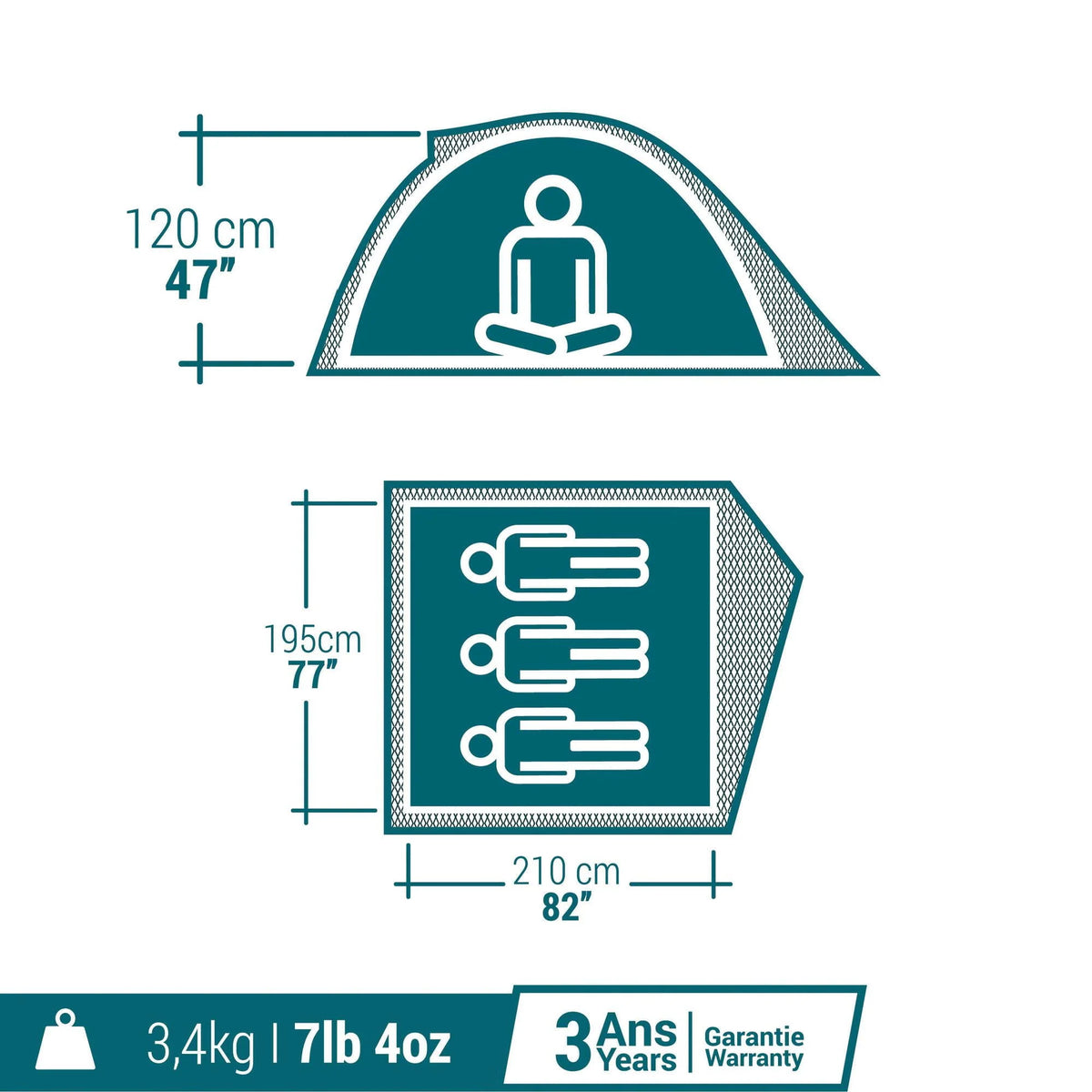 3 Person Waterproof Dome Camping Tent S55462