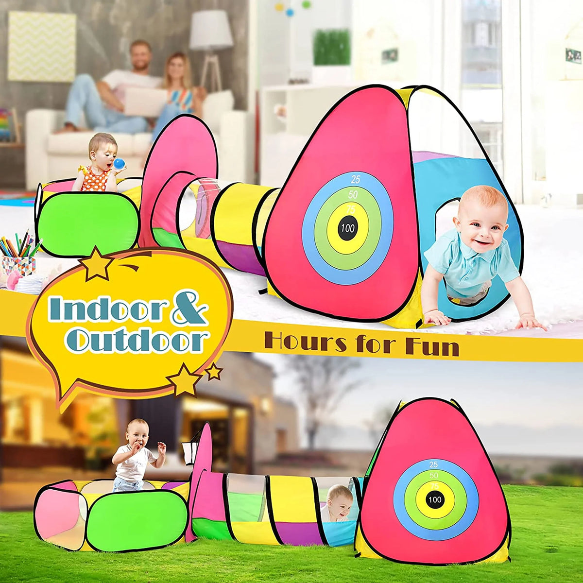 3pc Play Tunnel Tent with Ball Pits Polyester Playhouse X914521