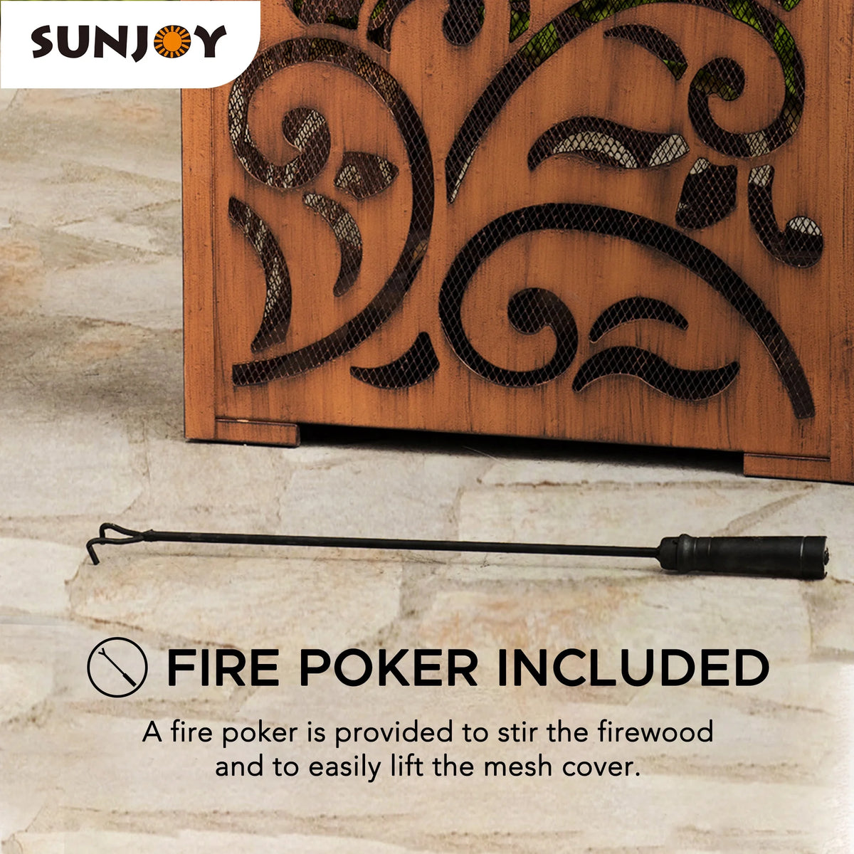 26 Inch Wood Burning Fire Pit with Steel Mesh Spark Screen and Fire Poker T18609
