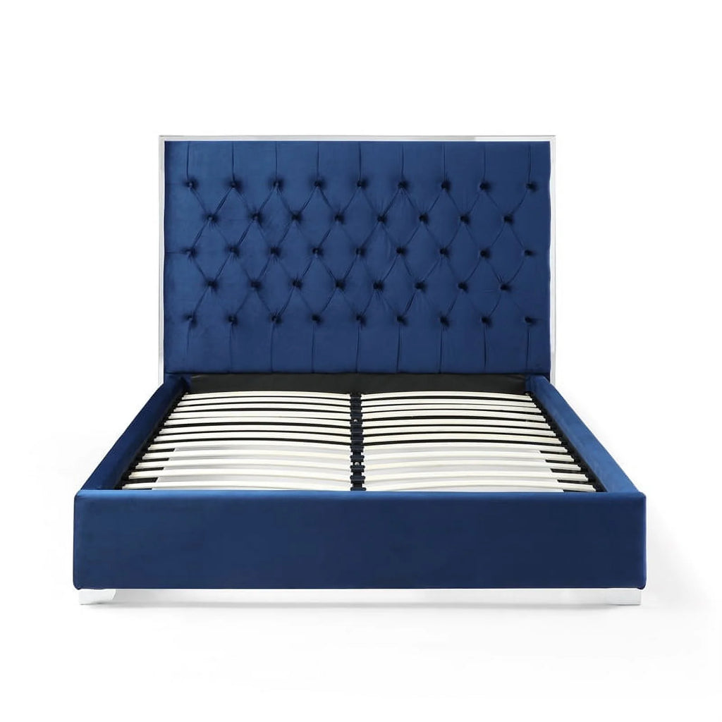 Blue Velvet King Bed with Metal Frame A227881