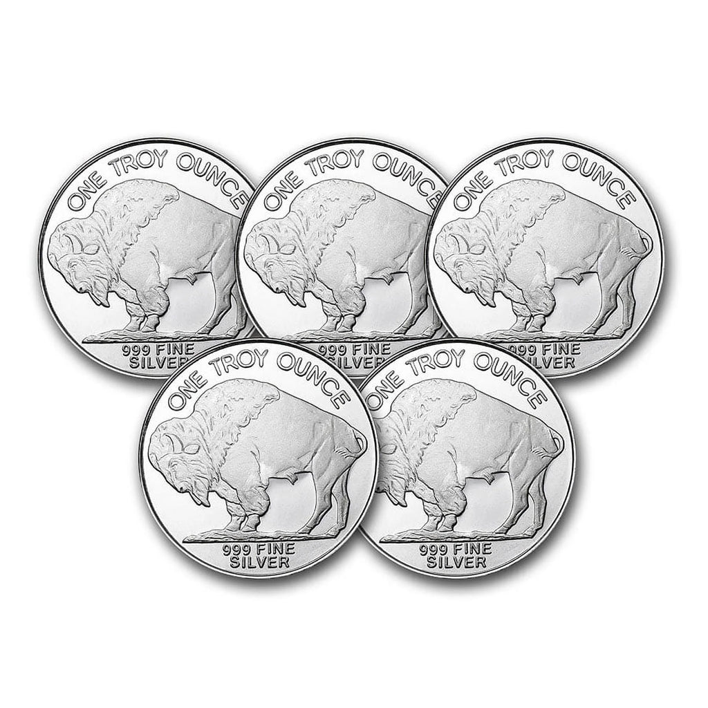 1 oz Silver Round Buffalo Lot of 5 T468