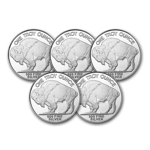 1 oz Silver Round Buffalo Lot of 5 T468