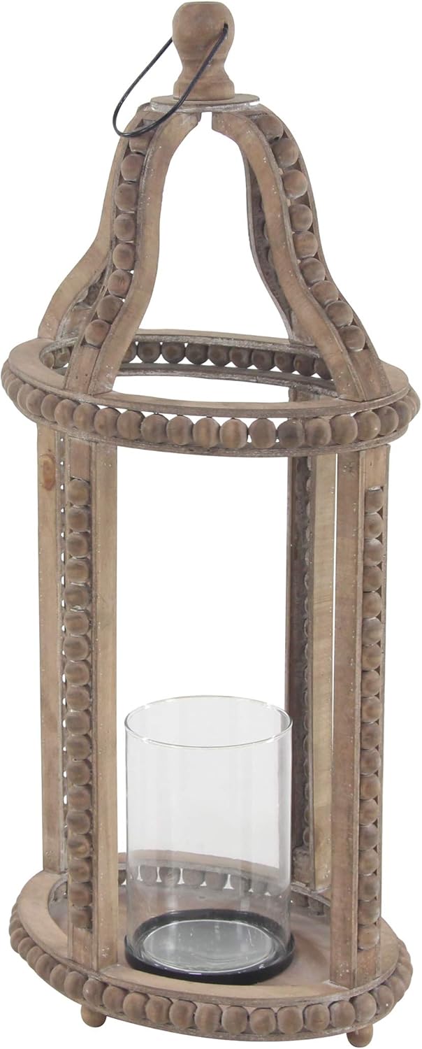Rustic Wood and Glass Candle Lantern, 10W x 29H, Brown Z753