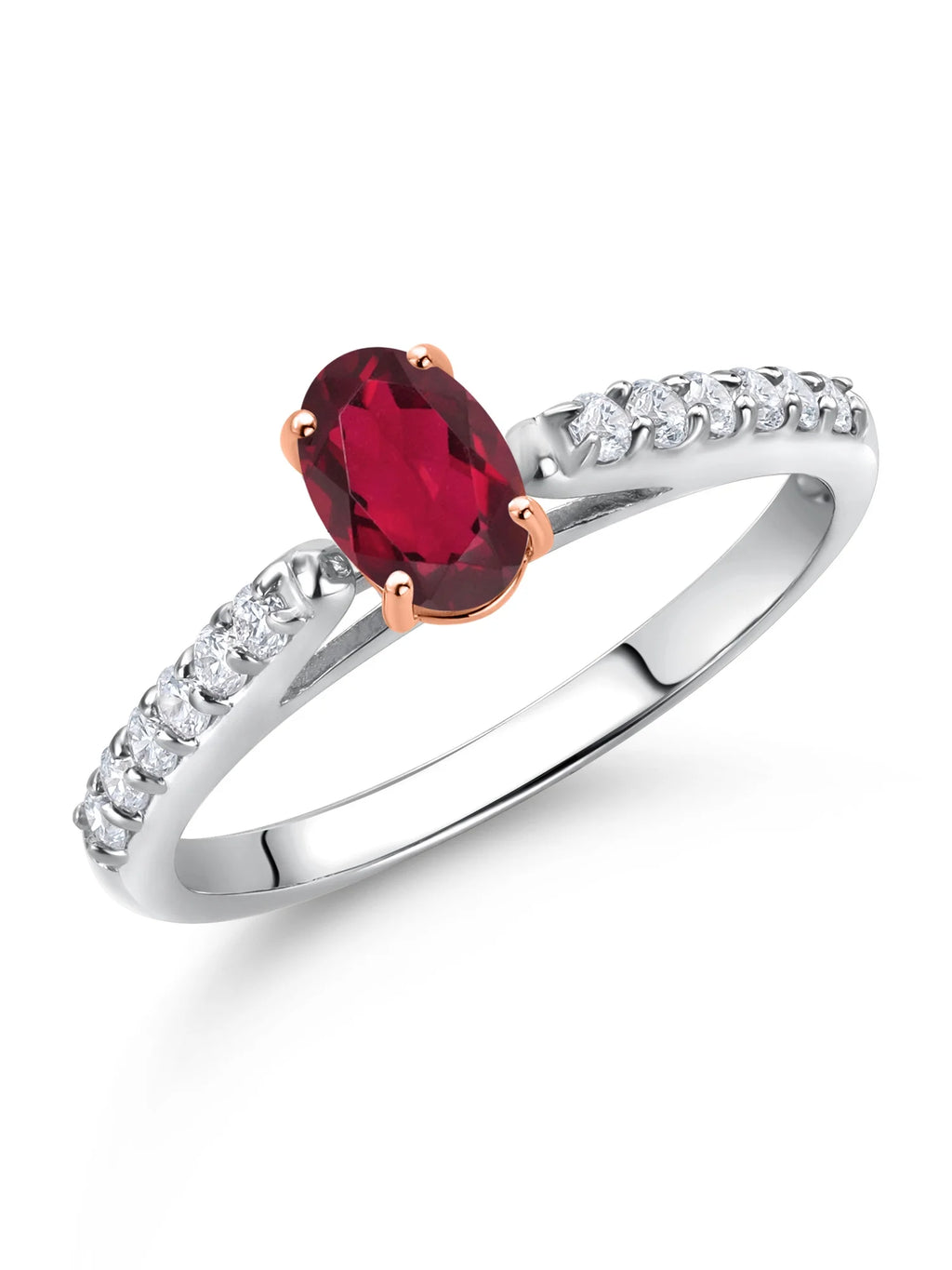 925 Silver 10K Rose Gold Ruby Red Mystic Topaz White Lab Grown Diamond Engagement Ring O153